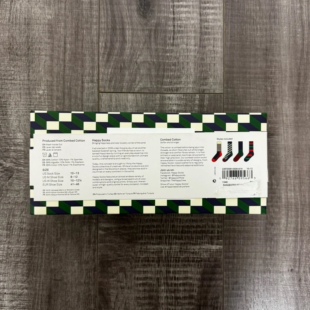 Happy Socks Striped and Checkered Socks Gift Set Cotton Blend Size 8-12 NIB